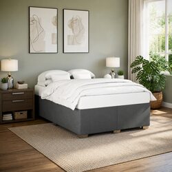 Grey Upholstered Queen Bed Frame with Slat Support