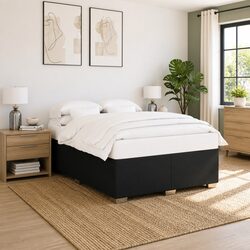 Queen Black Fabric Bed Frame with Slat Support System