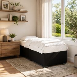 Black Bed Frame 90x190 cm with Faux Leather Upholstery