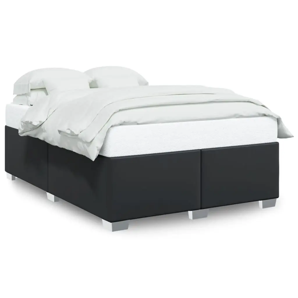 Queen Bed Frame Faux Leather Slats Support Black