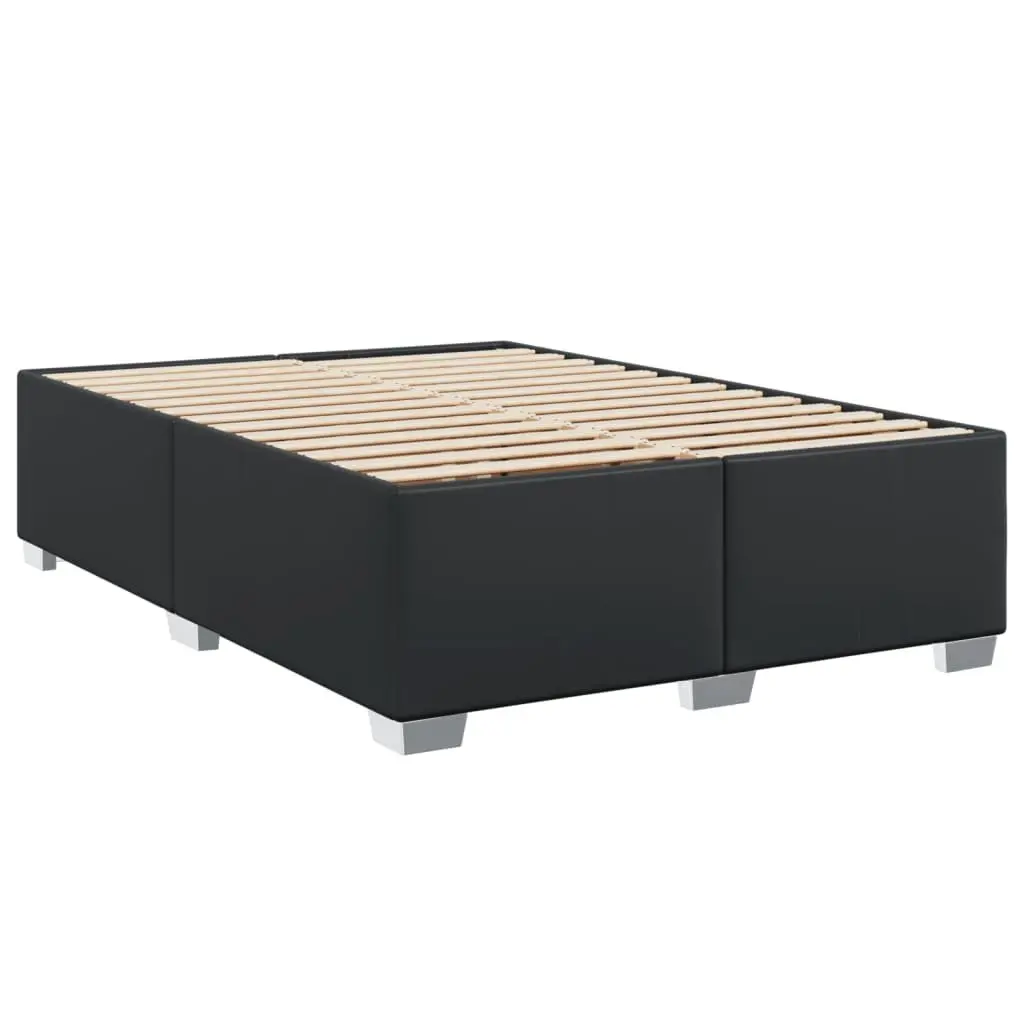 Queen Bed Frame Faux Leather Slats Support Black