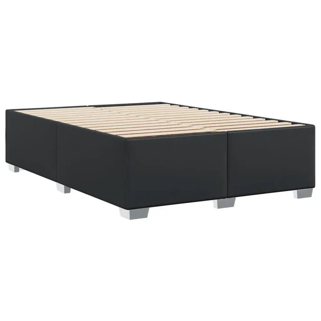 Queen Bed Frame Faux Leather Slats Support Black