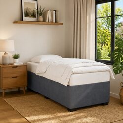 90x190 cm Grey Velvet Bed Frame with Slatted Base