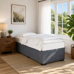 90x190 cm Grey Velvet Bed Frame with Slatted Base