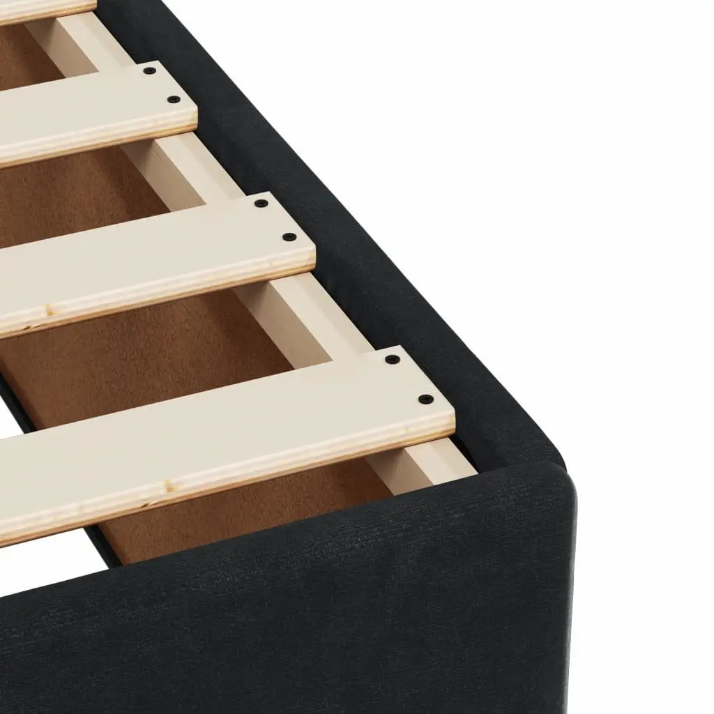 Bed Frame Velvet Black King Single Size with Integrated Slats Support