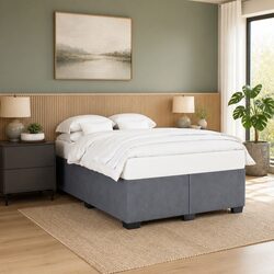 Double Bed Frame with Grey Velvet Upholstery and Slats