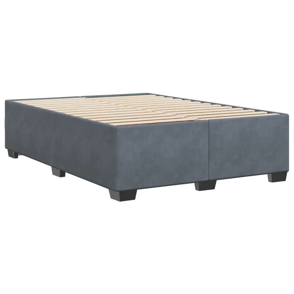 Double Bed Frame Velvet Upholstered Grey Slats Support