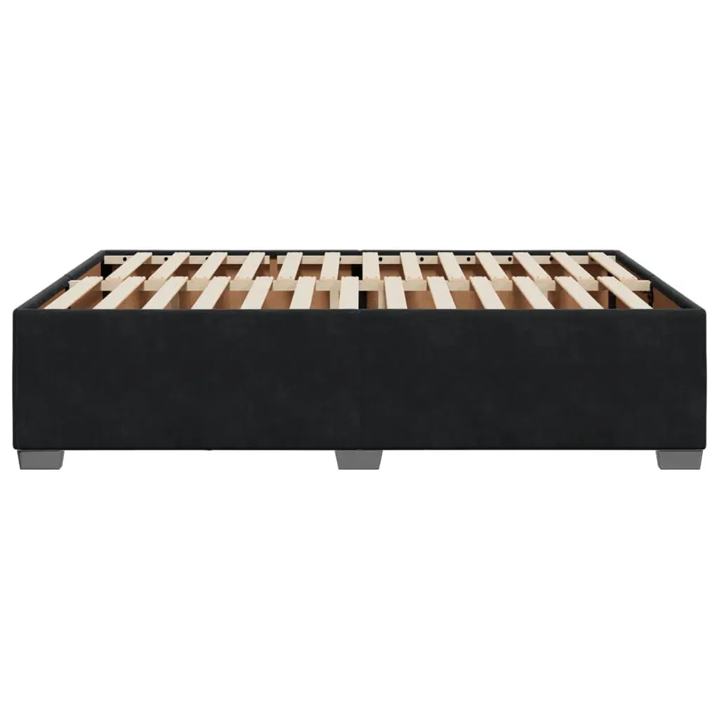 Double Bed Frame Velvet Upholstered Support Slats Sturdy Feet Black