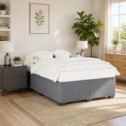 Dark Grey Velvet Queen Bed Frame with Slats Support