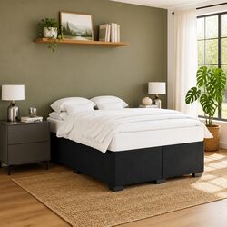 Queen Bed Frame with Black Velvet Upholstery