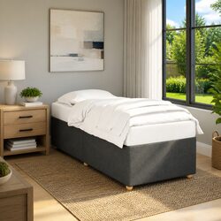 90x190 cm Grey Bed Frame with Slatted Base System