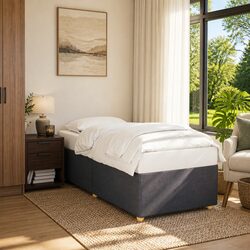 90x190 cm Bed Frame in Grey Polyester with Slatted Base