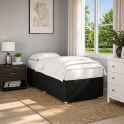 King Single Bed Frame Black Fabric with Slats Support