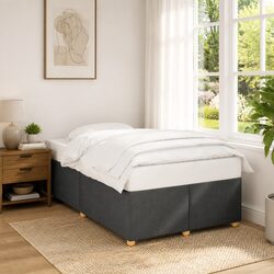 Double Bed Frame in Grey Fabric with Wooden Slats