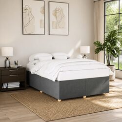 Grey Fabric Queen Bed Frame with Wooden Slats Support