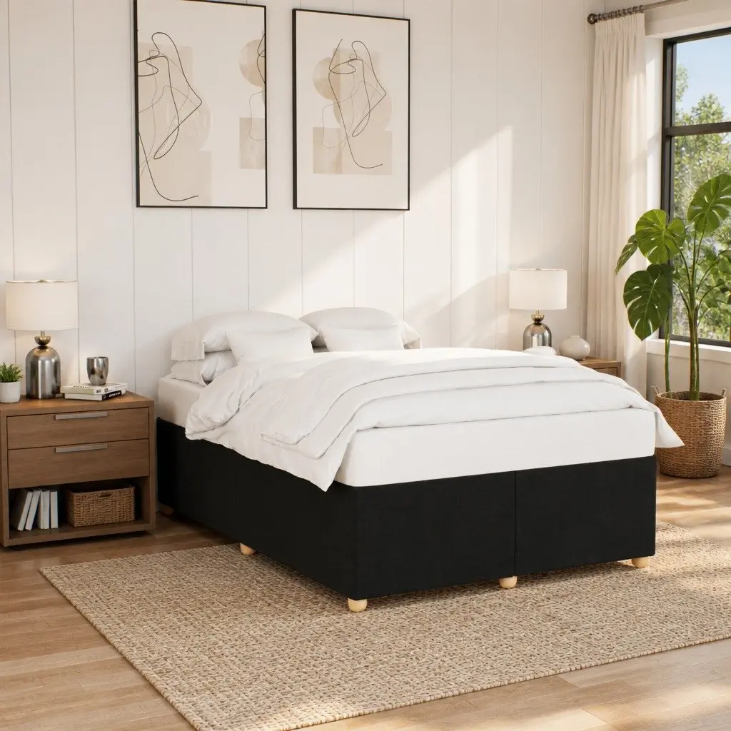 Queen Bed Frame Soft Fabric Upholstered Slatted Black