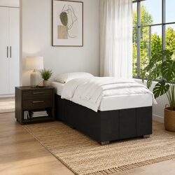90x190 cm Black Bed Frame with Slatted Base Construction