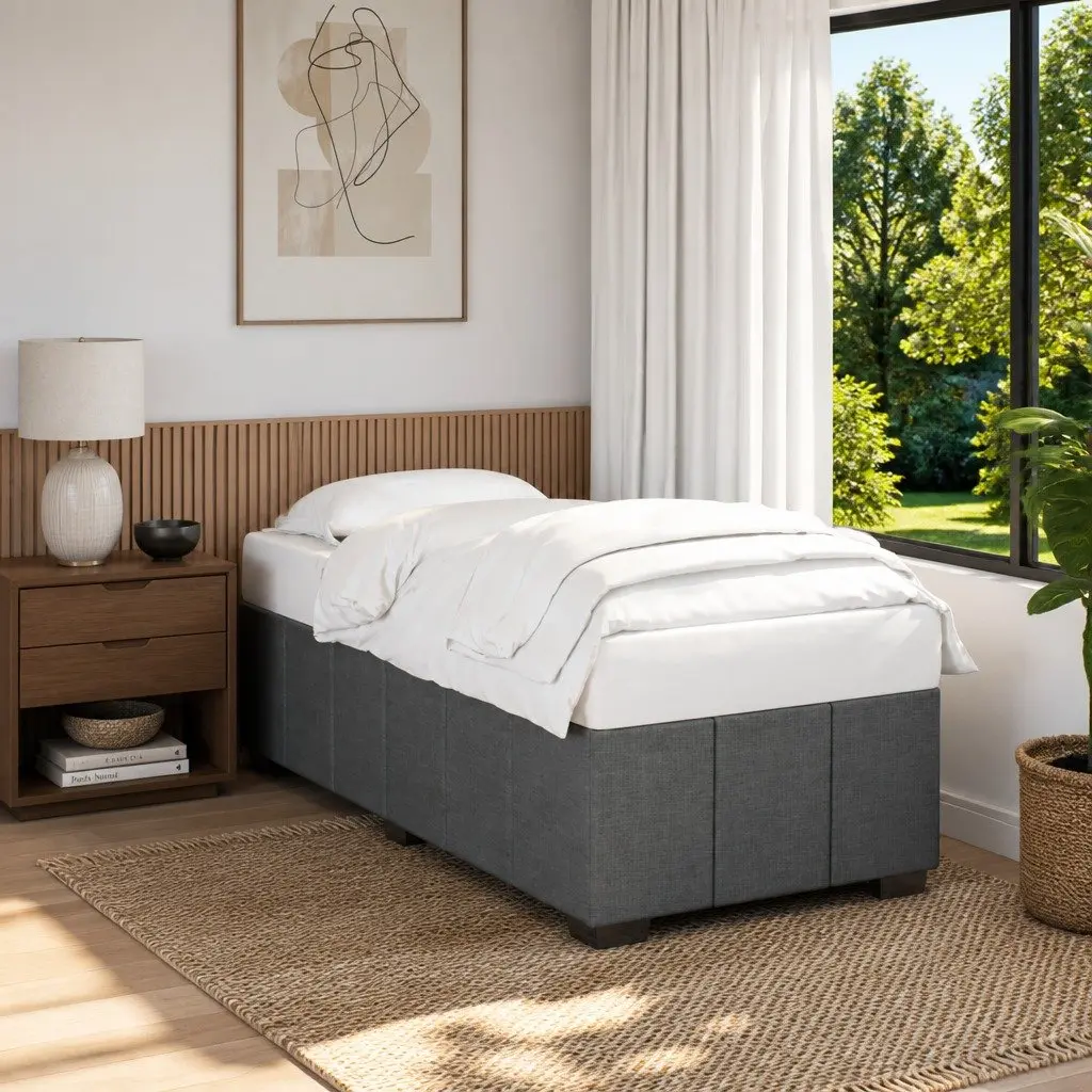Bed Frame Sturdy Support 90x190 cm Dark Grey Fabric
