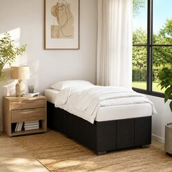 Black Fabric Upholstered Bed Frame 90x190 cm with Slatted Base
