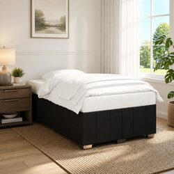Double Bed Frame with Wooden Slats and Black Fabric Finish