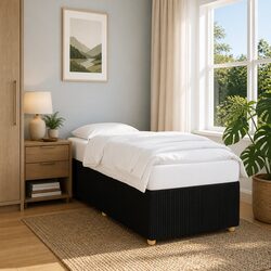 90x190 cm Black Velvet Bed Frame with Slatted Base