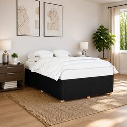 Double Bed Frame with Black Velvet Upholstery and Slats
