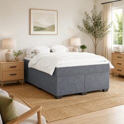 Box Spring Bed with Pocket Spring Mattress in Grey Velvet, Queen Size
