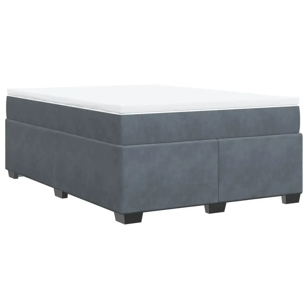 Box Spring Bed with Pocket Spring Mattress Velvet Upholstery Queen Size Grey