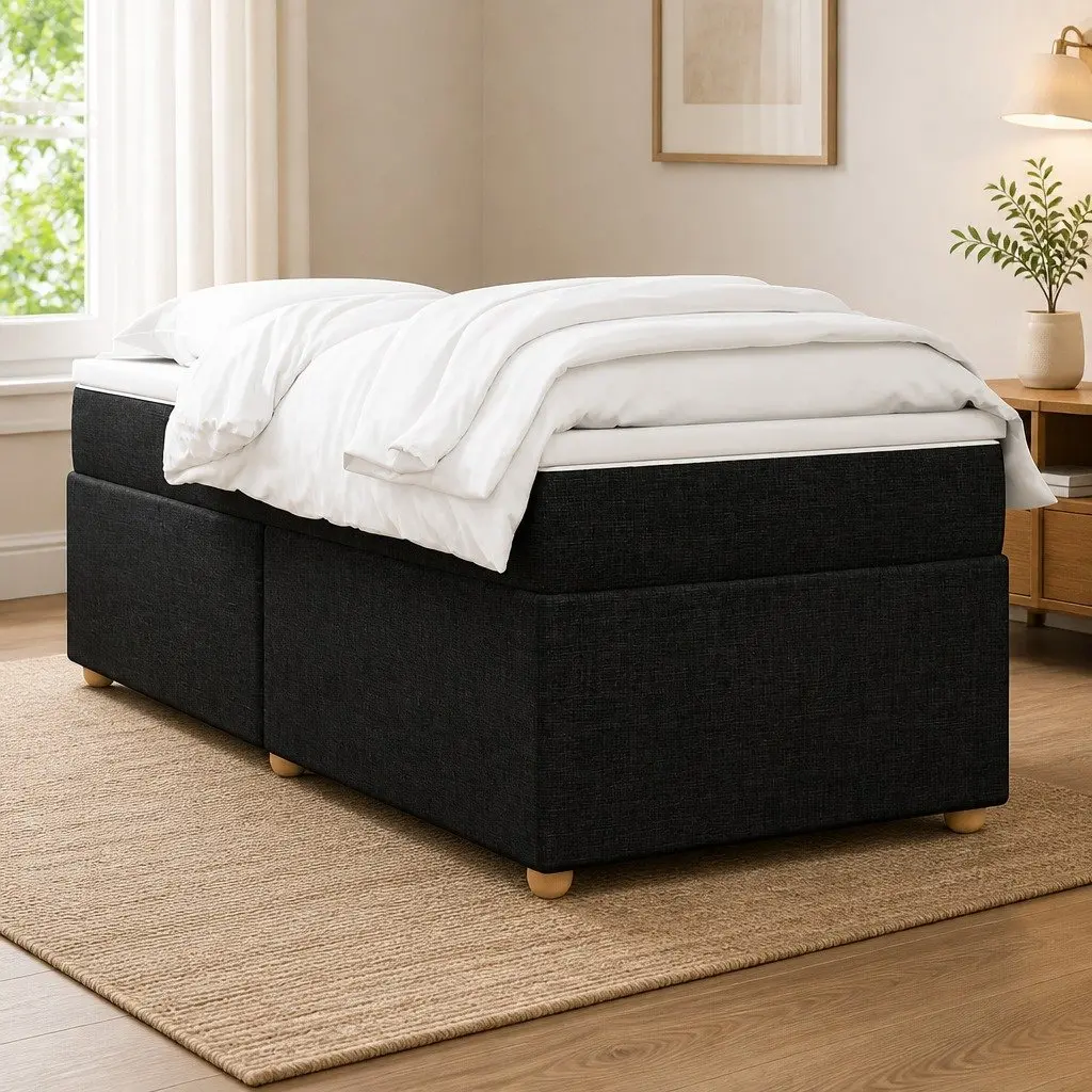 Box Spring Bed Pocket Spring Mattress Topper King Single Black Fabric