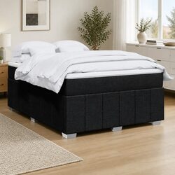 Stylish Black Fabric Queen Box Spring Bed with Mattress