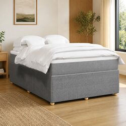 Double Box Spring Bed with Pocket Spring Mattress in Grey