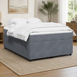 Box Spring Bed with Pocket Spring Mattress in Grey Velvet