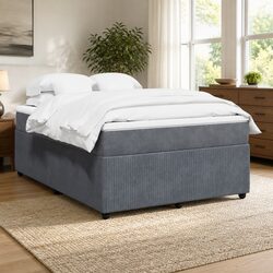 Grey Velvet Pocket Spring Queen Bed with Slatted Frame