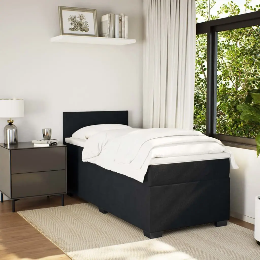 Box Spring Bed with Pocket Mattress Comfort King Single Black Fabric Frame