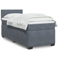 King Single Box Spring Bed with Pocket Mattress Grey Fabric Bedroom Furniture