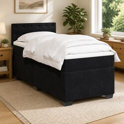 King Single Box Spring Bed with Pocket Spring Mattress, Black