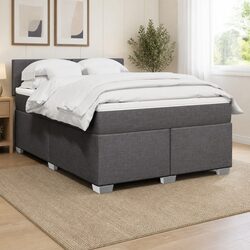 Double Box Spring Bed with Pocket Spring Mattress - Grey