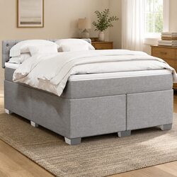 Box Spring Bed with Pocket Mattress and Grey Fabric Frame