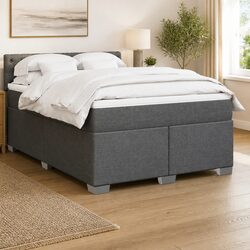 Double Box Spring Bed with Pocket Sprung Mattress Black Fabric