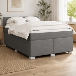 Queen Bed with Pocket Spring Mattress and Grey Upholstered Frame
