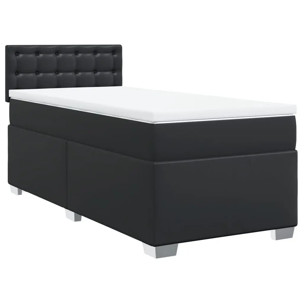 King Single Box Bed Faux Leather Frame Pocket Sprung Mattress Black Upholstered Slatted Base