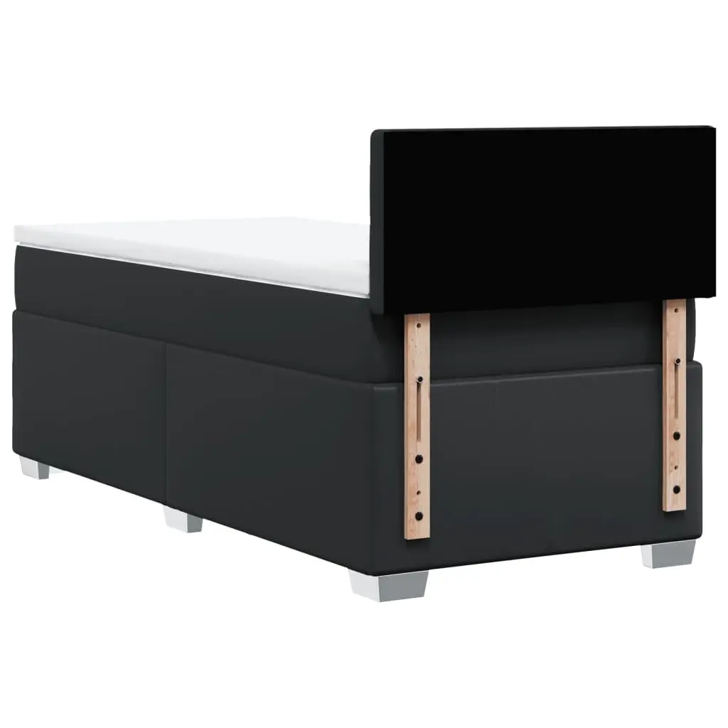 King Single Box Bed Faux Leather Frame Pocket Sprung Mattress Black Upholstered Slatted Base