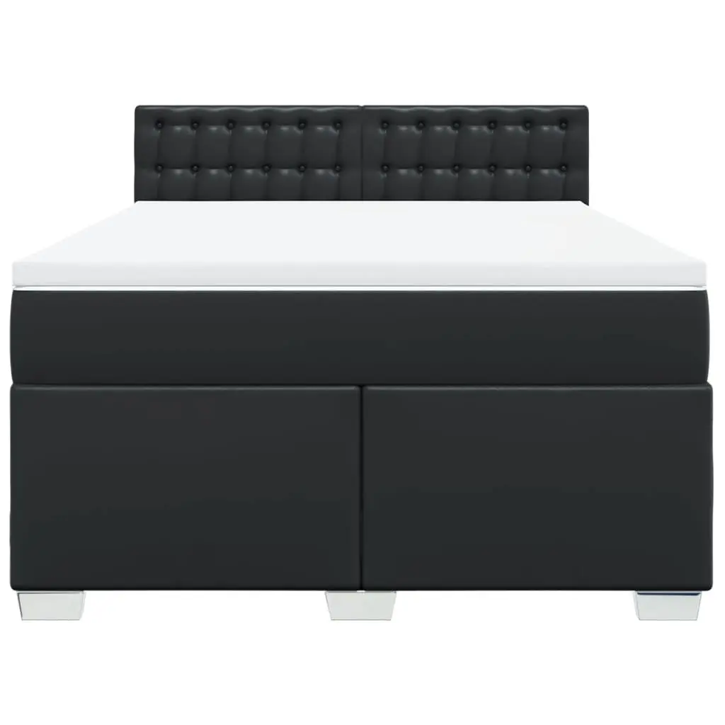 Queen Box Spring Bed with Pocket Spring Mattress Faux Leather Black