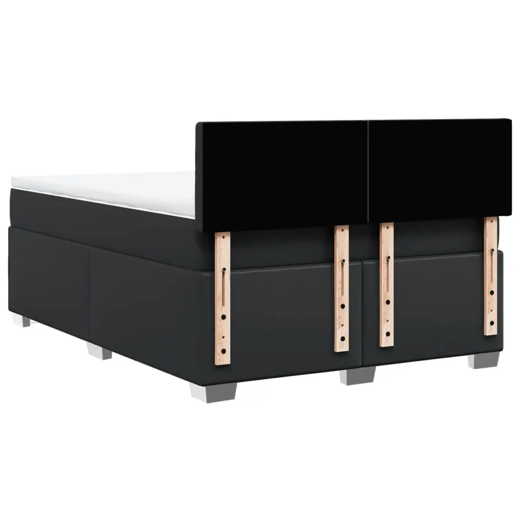 Queen Box Spring Bed with Pocket Spring Mattress Faux Leather Black