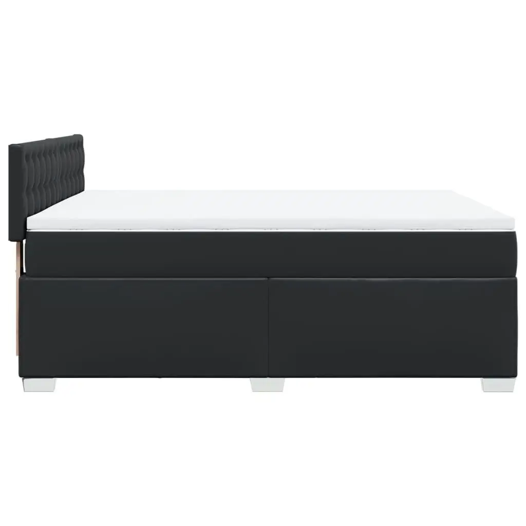 Queen Box Spring Bed with Pocket Spring Mattress Faux Leather Black