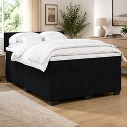 Double Box Spring Bed with Pocket Spring Mattress in Grey Velvet