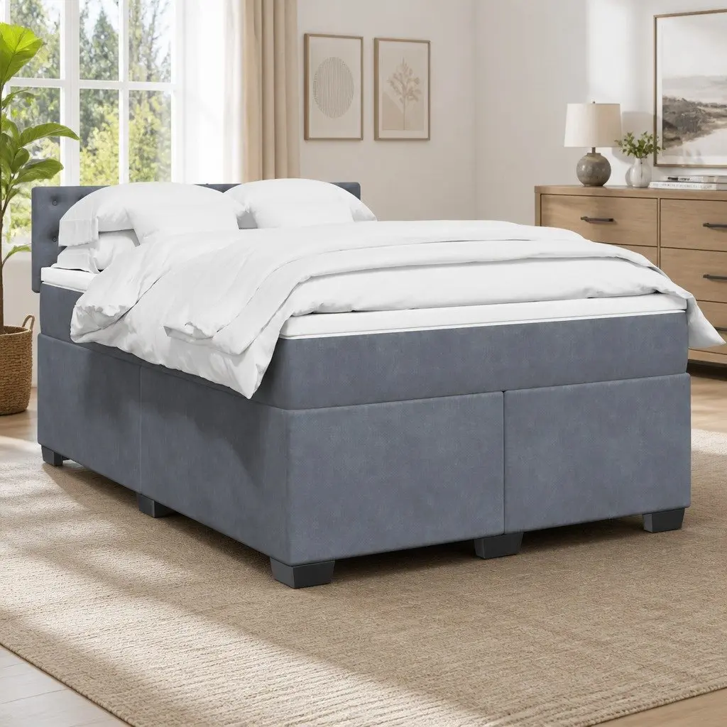 Double Bed Frame with Mattress Velvet Dark Grey
