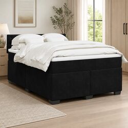 Double Box Spring Bed with Pocket Spring Mattress in Grey Velvet