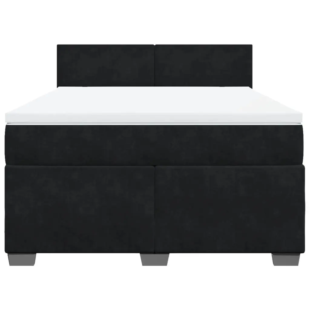 Queen Velvet Upholstered Box Spring Bed with Pocket Spring Mattress Grey