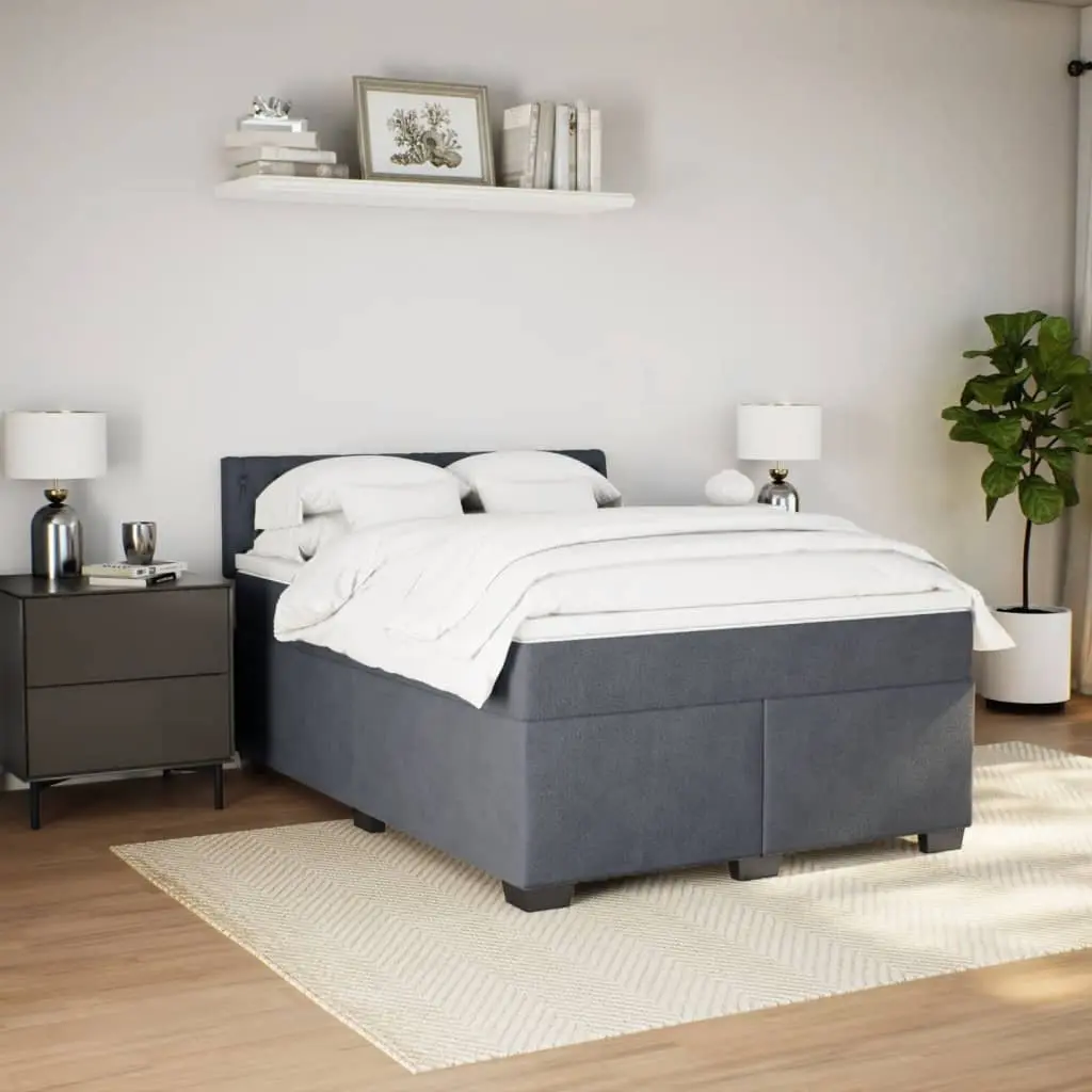 Box Spring Bed Velvet Upholstered Frame Pocket Spring Mattress Queen Size Black